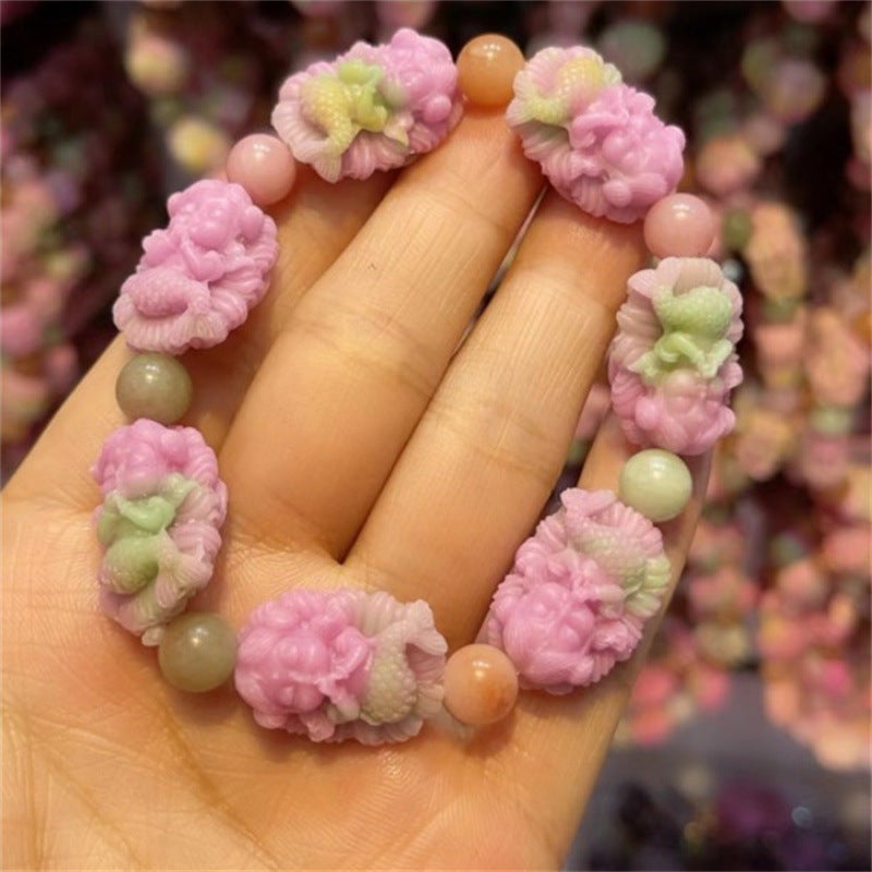 Live Broadcast Optimization Peach Pink Agate Press Engraved Back Lines Bracelets