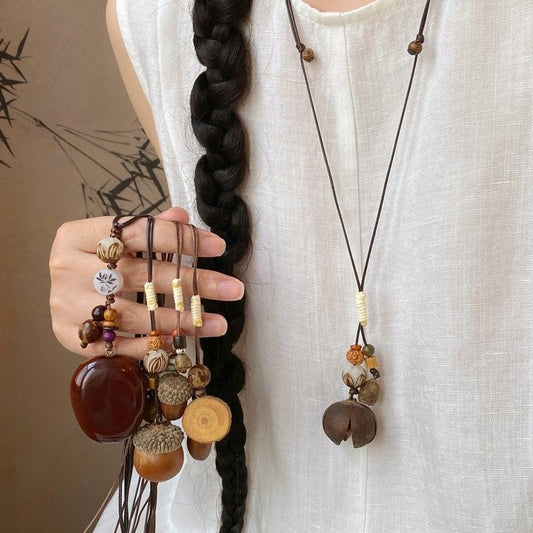 Chinese Long Wax Rope Acorn Zen Pendants