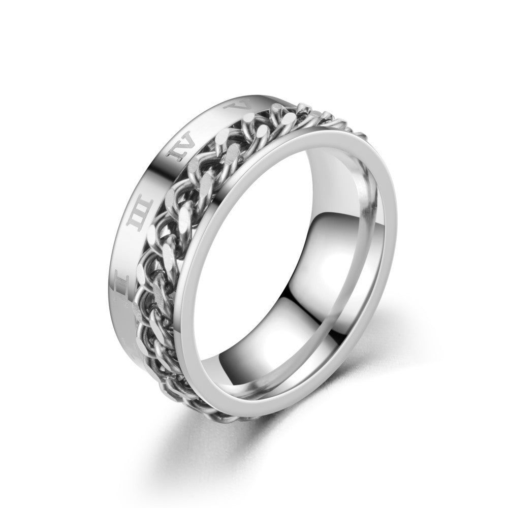 Men's Simple Lucky Jewelry Titanium Steel Rotatable Rings