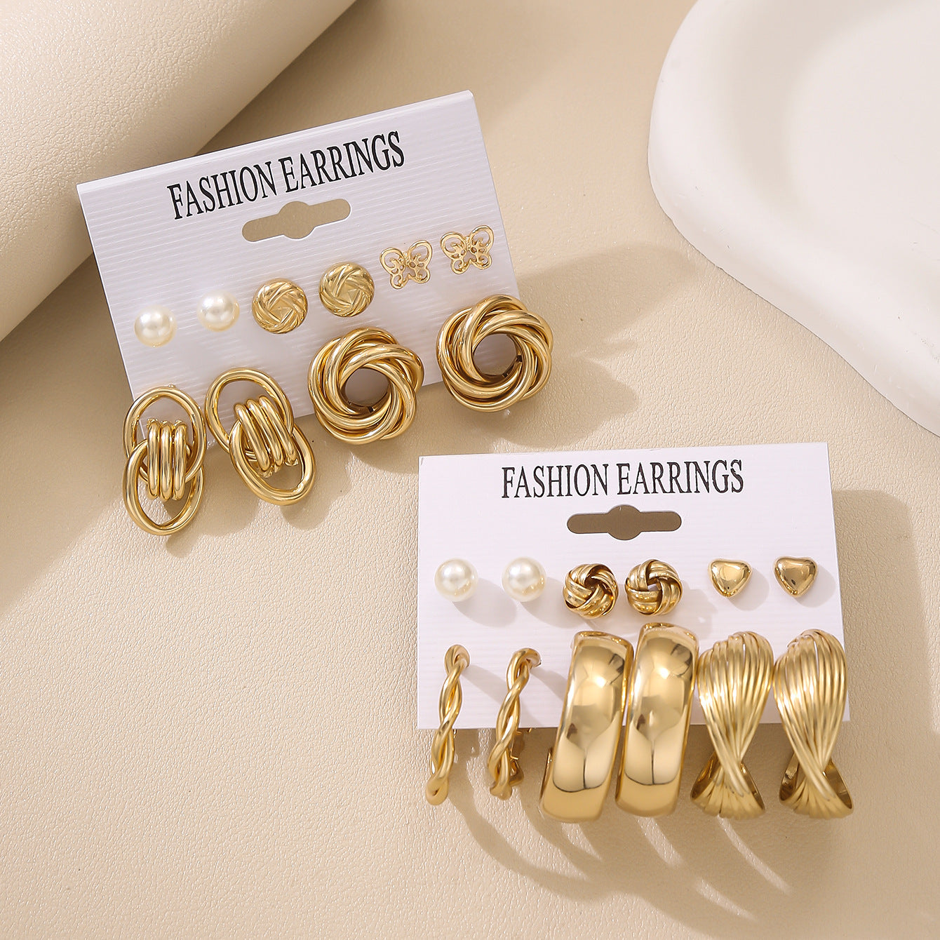 Metal Geometric Eardrop Pearl Female Alloy Round Earrings