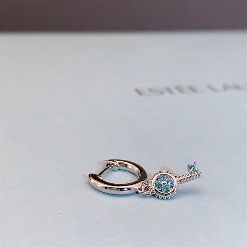 Women's Pa Green Zirconium Umbilicaria Bone Nail Collection Zircon Four-leaf Flower Stud Earrings