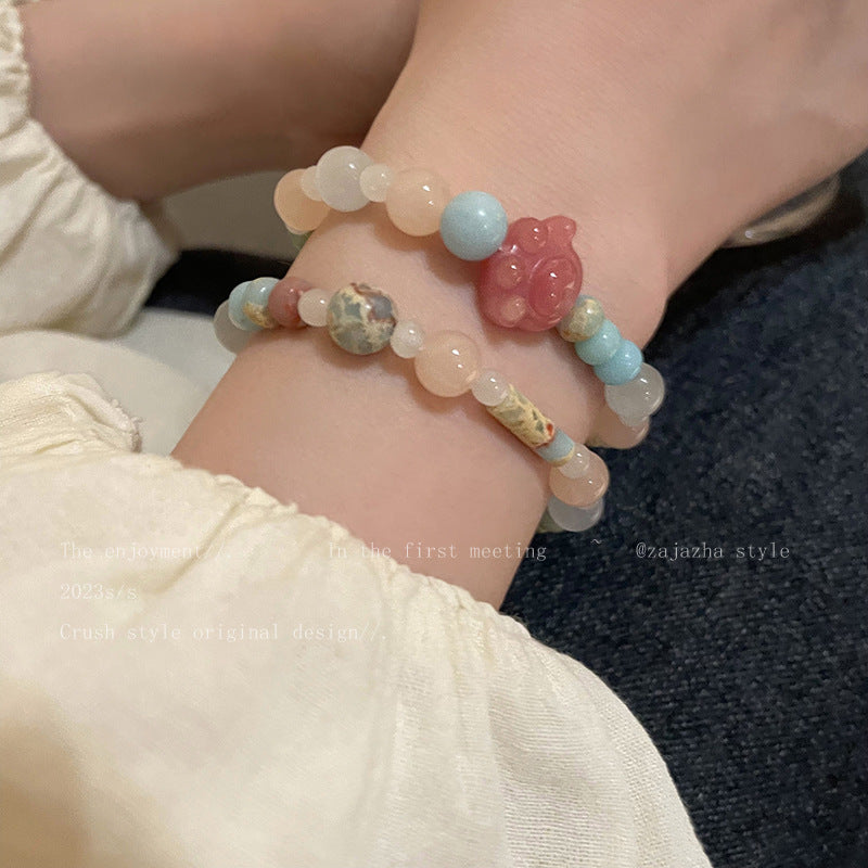 Cat's Paw Contrast Color Stone Cute Bracelets