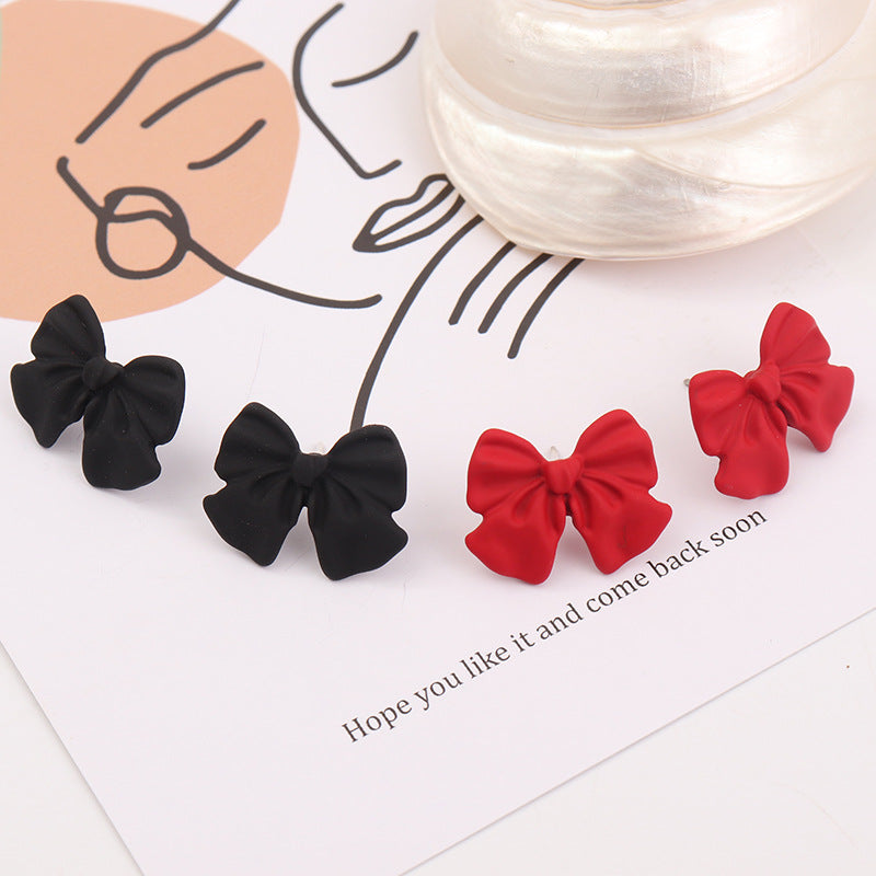 Women's Sweet Bow Red Matte Paint Style Earrings