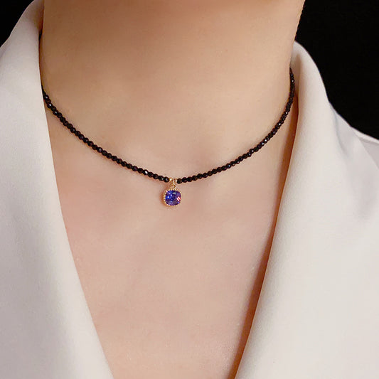 Design Light Luxury Black Crystal Clavicle Necklaces