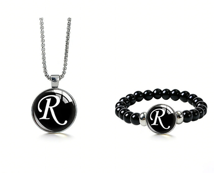 Women's Fashionable Black Time Stone With English Letters Necklace