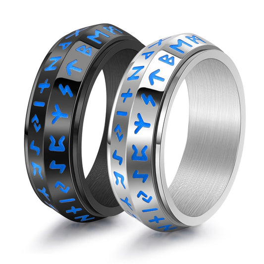 Men's Nordic Style Beveled Viking Rune Titanium Ring