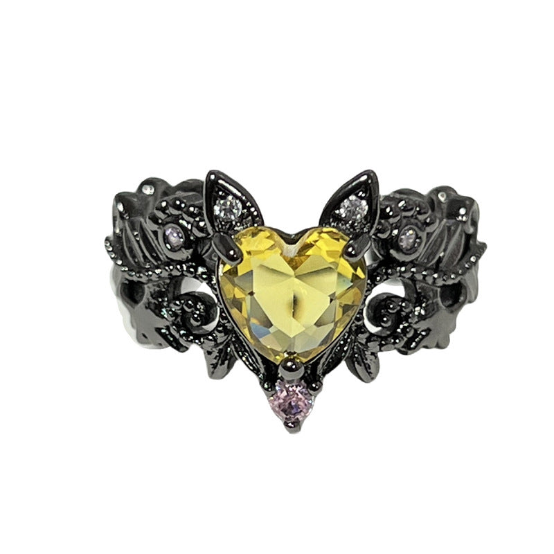 Style Thorn Fashion Yellow Diamond Heart-shaped Rings