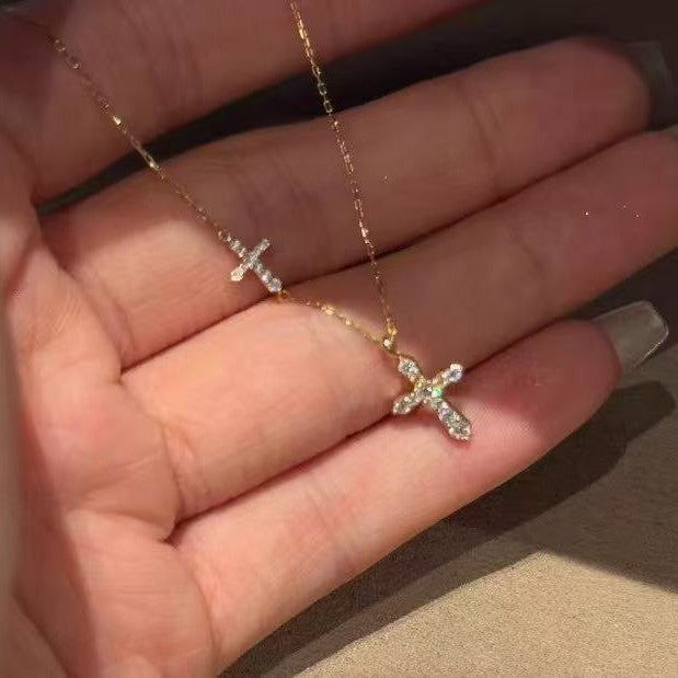 Women's Double Cross Flash Refined Simple Light Luxury Minority Clavicle Necklace