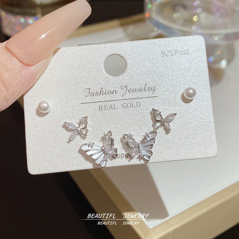 One Card Three Pairs Of Ear Sterling Sier Needle Rings
