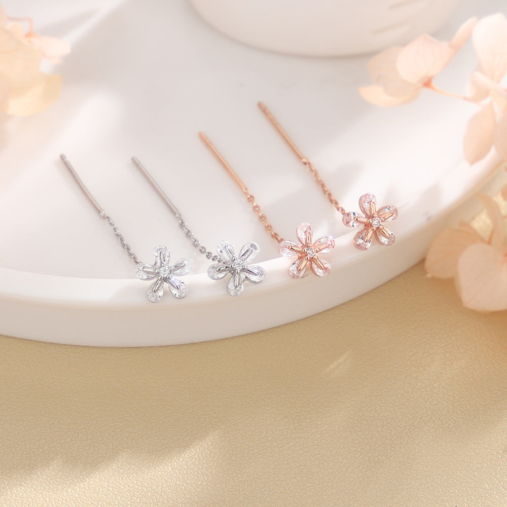 Flower Zircon Thread Financial Vae Gold Style Earrings
