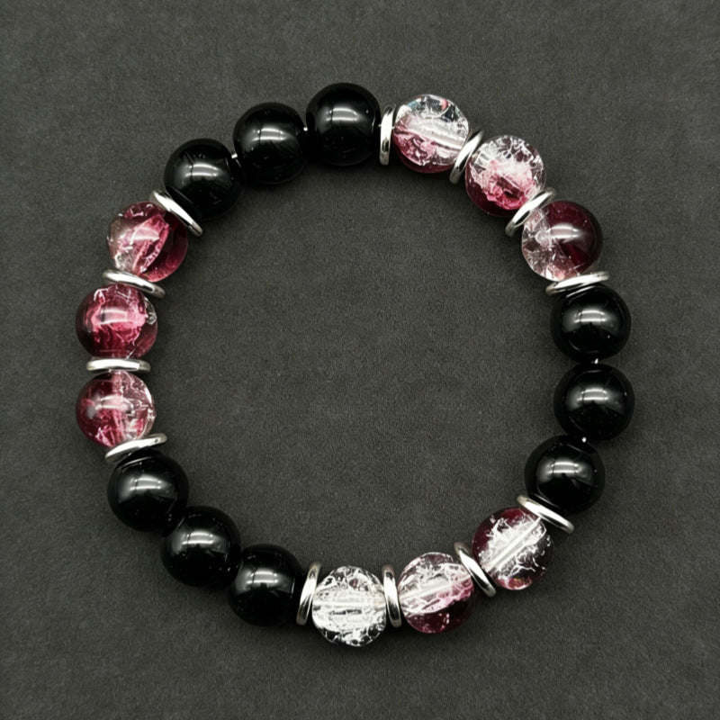 Xi Plaid Floral Colored Glaze Glass Bracelet