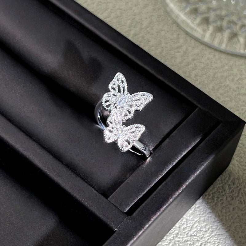 Sweet Style Niche Design Butterfly Flower Female Lace Hollow Out Ring