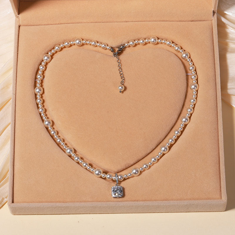 Women's Square Diamond Natural Shell Pearls Pearl Necklaces