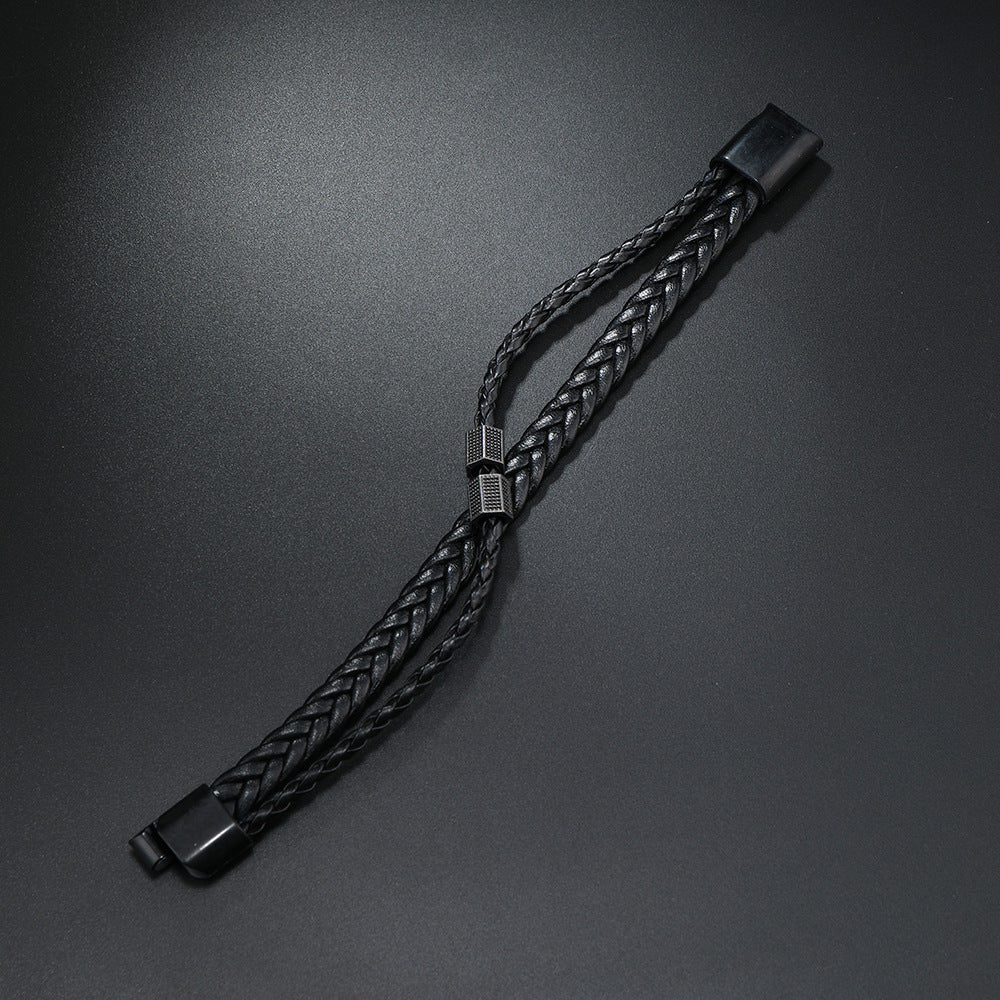 Men's Magnetic Buckle Advanced Leather Woven Boys Design Hip Bracelets