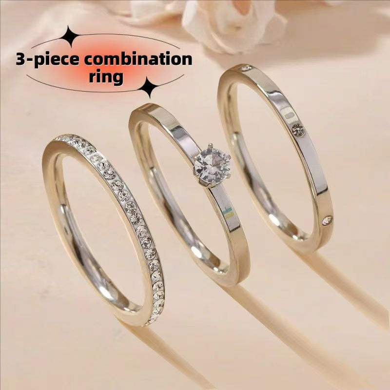 Women's Starry Mud Diamond Three-piece Niche High Rings