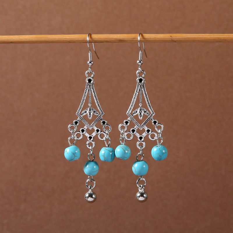 Tassel Turquoise Retro Minority Ethnic Style Graceful Personality Tibetan Earrings