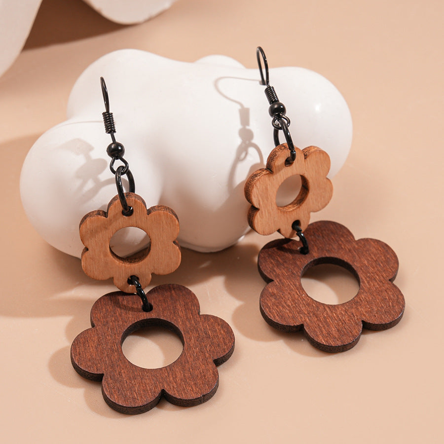 Chinese Style Coffee Color Wooden Bead Light Luxury High-grade Mori Rings