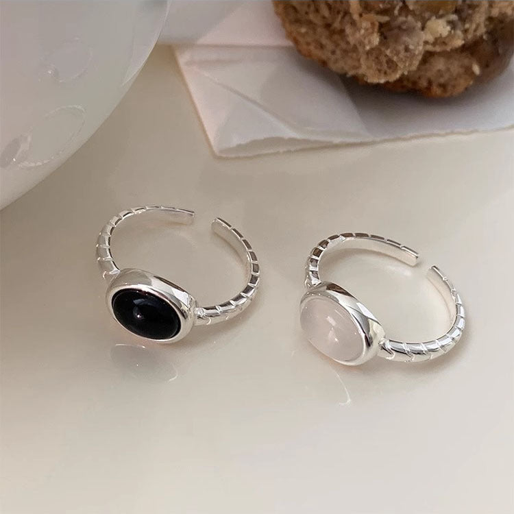 Agate Female White Chalcedony Niche Cold Rings