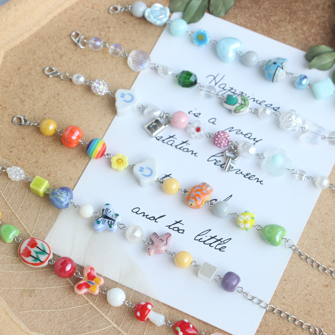Niche Sweet Cute Stitching Style Cartoon Butterfly Tulip Glass Ceramic Bracelets