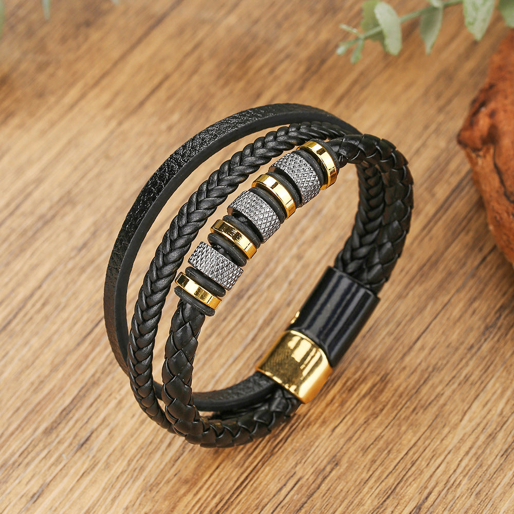 Men's Leather Hand-woven Hip Hop Magnetic Buckle Gift For Bracelets