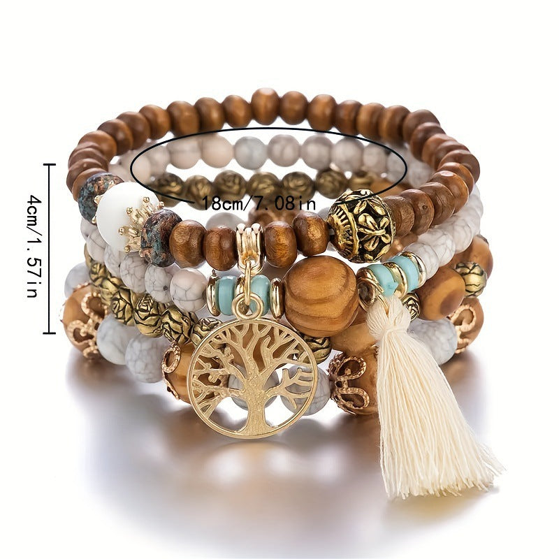 Bohemian Style Wooden Bead Beaded Elastic Bracelet