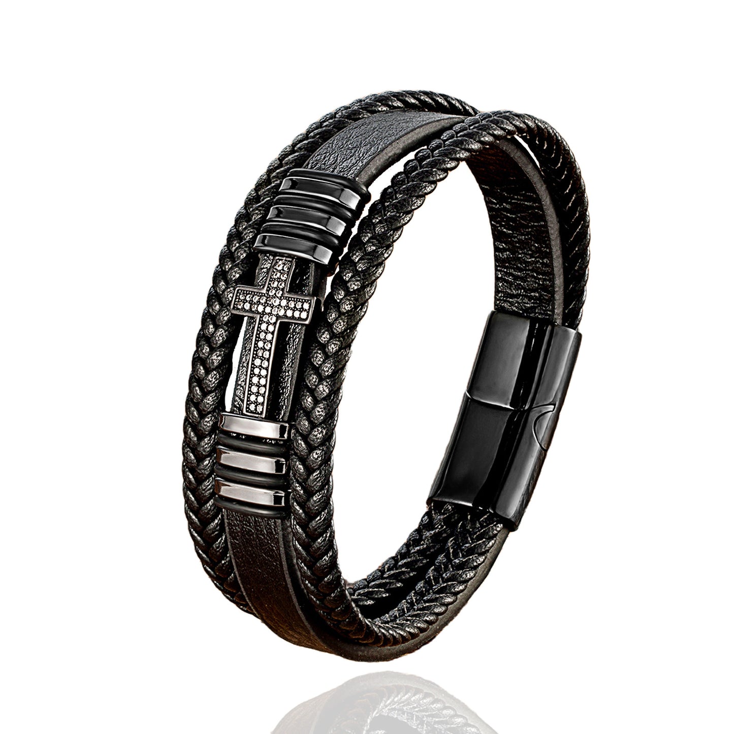 Women's & Men's Metal Cross Leather Vintage Inlaid Zircon Ethnic Bracelets