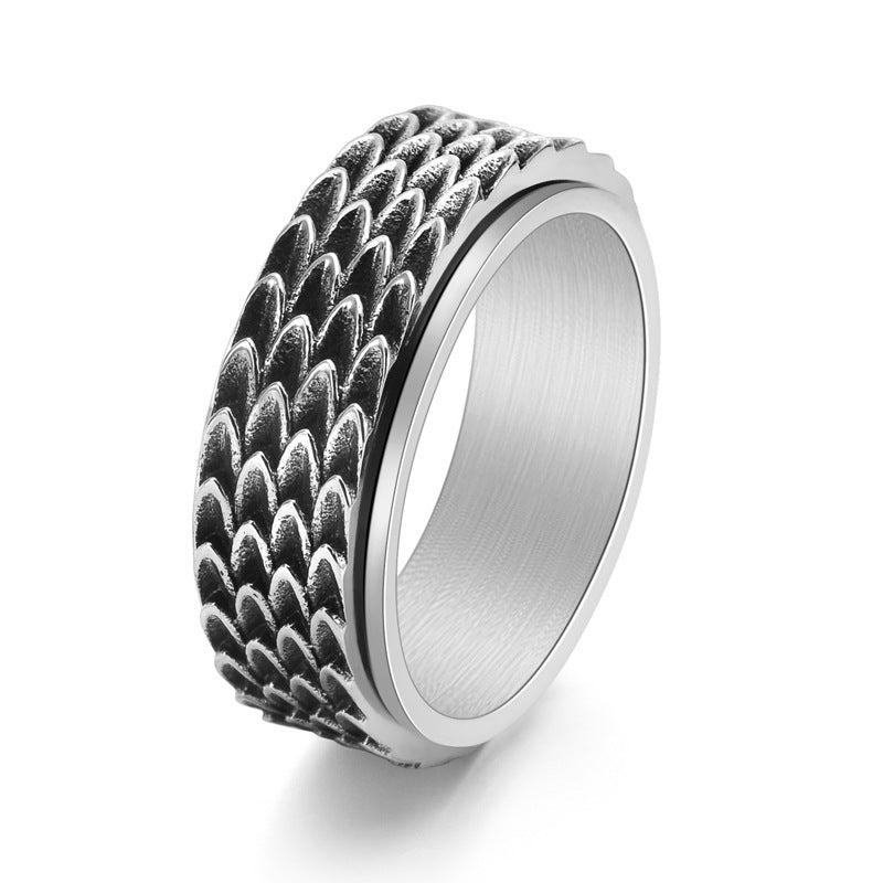 Men's Vintage Stainless Steel Dragon Scale Rotatable Fashion Simple Trendy Rings