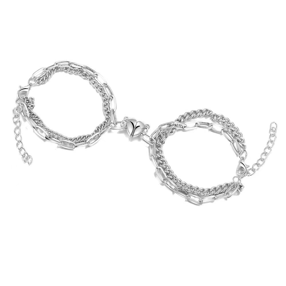 Tide Design Stitching Magnetic Suction Heart Girlfriend Bracelets