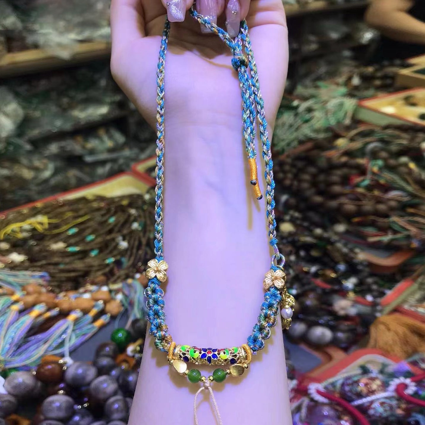 Tibetan Handmade Braided Rope Beeswax Jade Necklaces