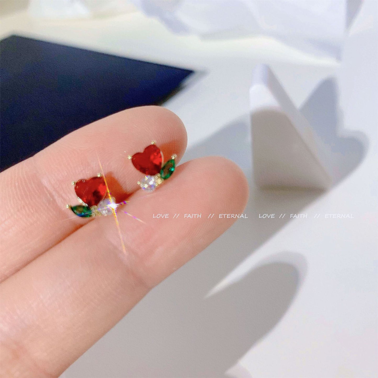 Excellent Sier Pin Simple Heart-shaped Red Ear Stud Earrings