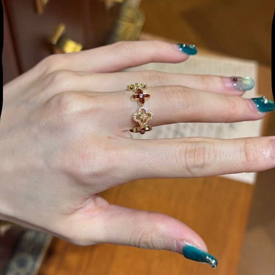 Women's Red Drip Glazed Flower-de-luce Light Luxury High-grade Cross Index Finger Rings