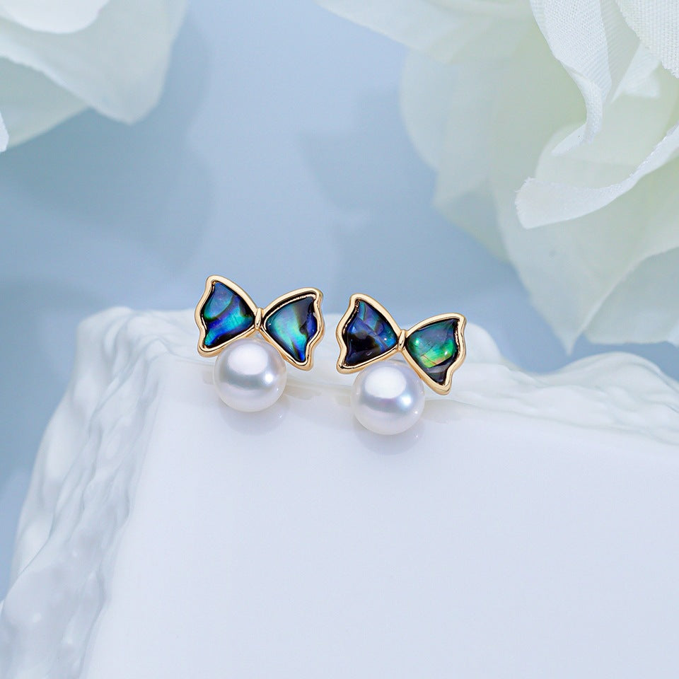Abalone Natural Freshwater Pearl Ear Eardrops Sier Needle Stud Earrings