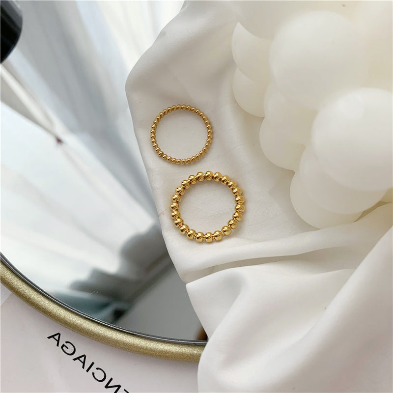 Women's Beads Titanium Steel Gold Plated Little Finger Pinky Rings
