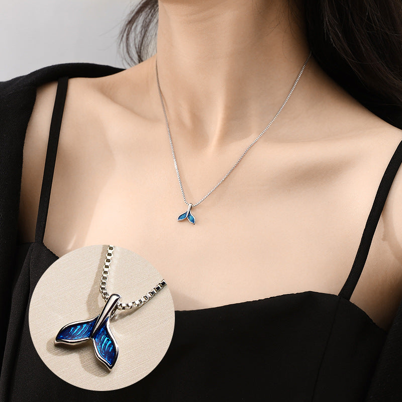 Women's Mori Style Blue Mermaid Tears Fish Cat Clavicle Chain Light Necklace