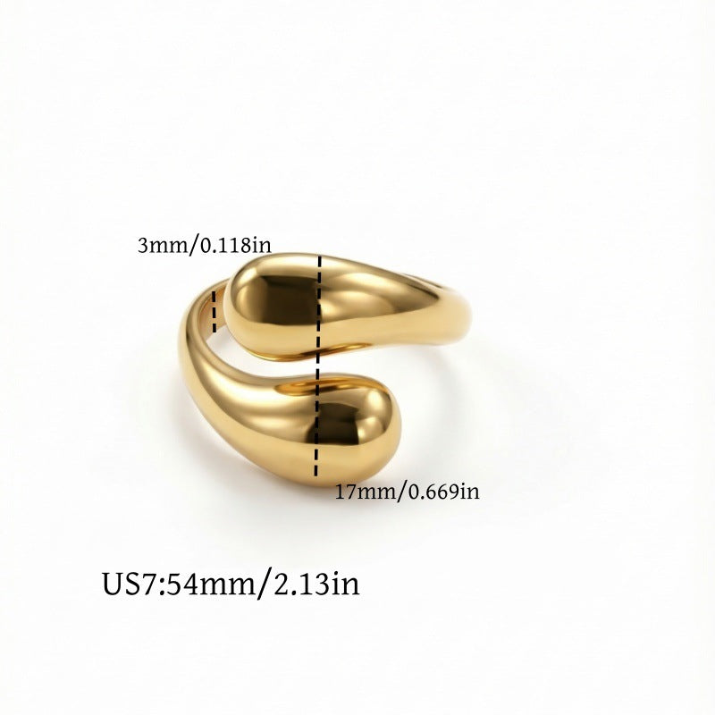 Women's French Minimalist Glossy Water Drop Open Gold-plated Niche Ring