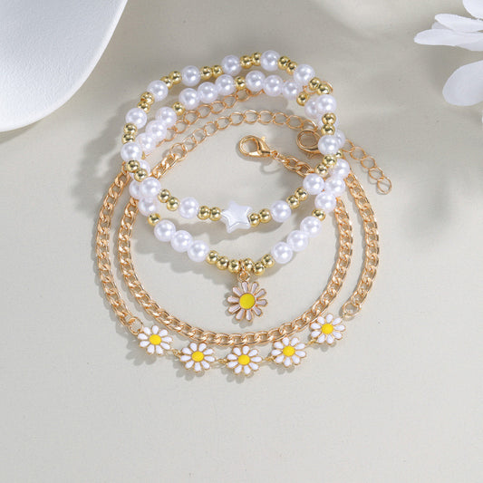 Women's Fashion Alloy Little Daisy Chain Pearl Bracelets