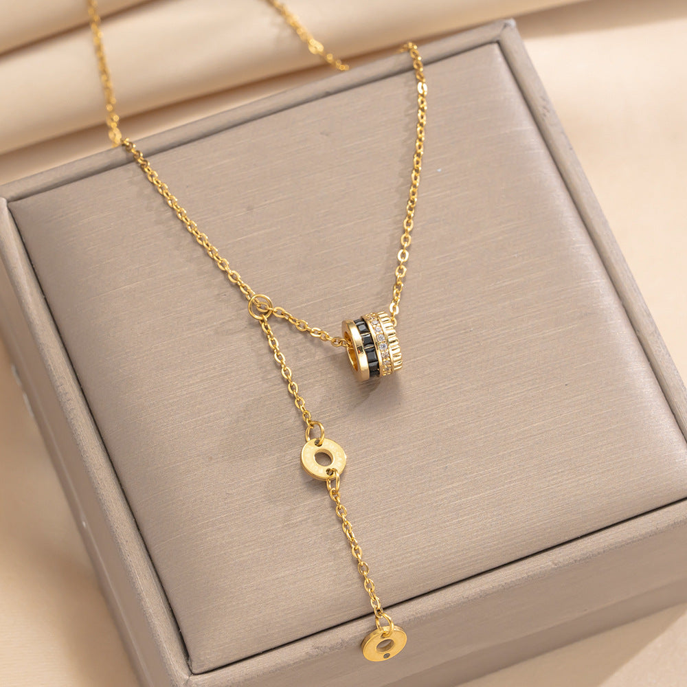 Women's Small Waist Right Rain Titanium Steel Inlaid Affordable Luxury Style Necklace