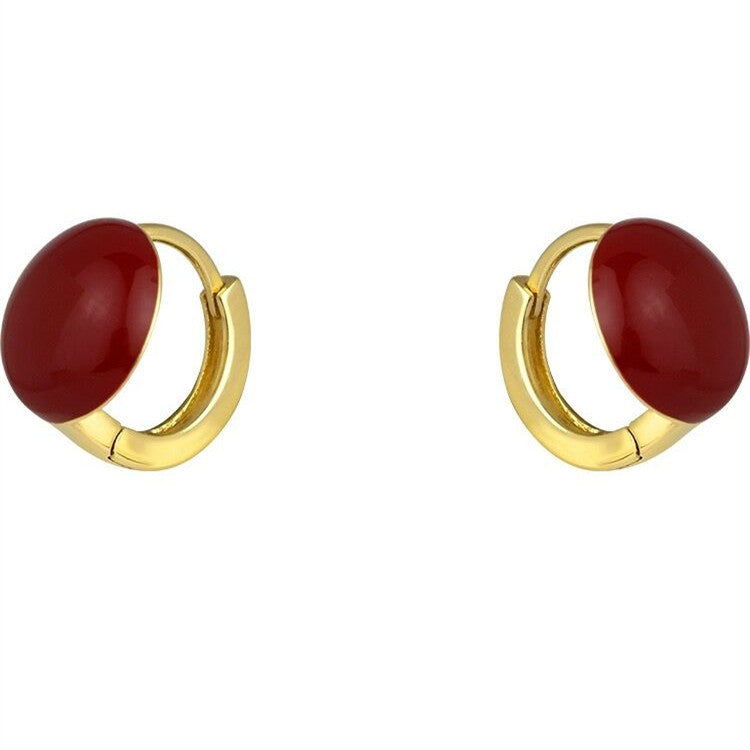 Red Bean Ear Clip Temperament Wild Stylish Round French Retro Earrings