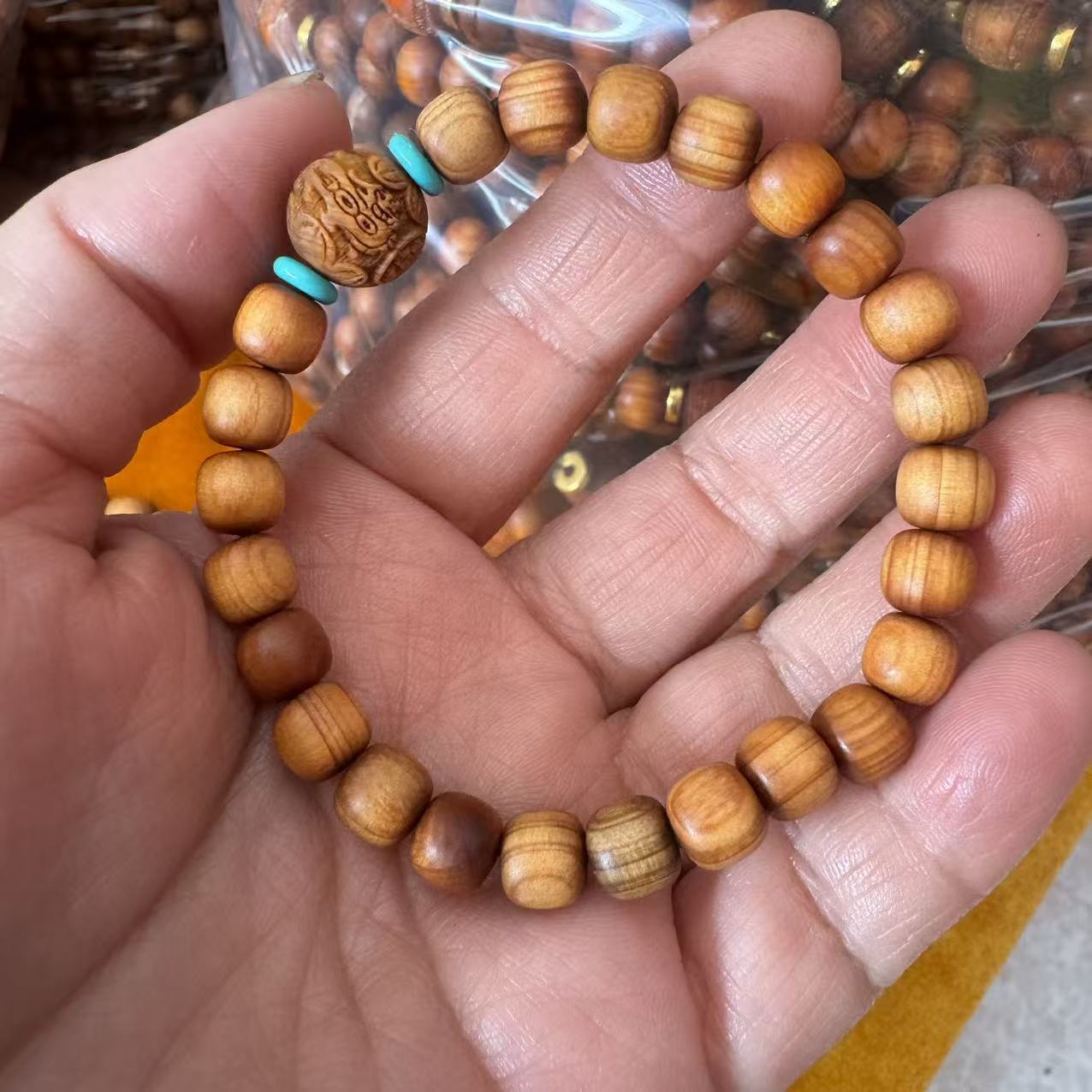 Black Oil High Density Wooden Prayer Beads Gentiana Pattern Bracelet