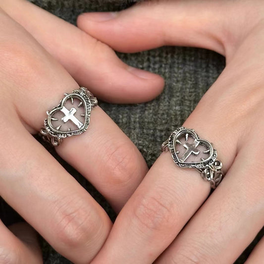 Women's & Men's Devil Horn Love Cross Niche Dark Ring