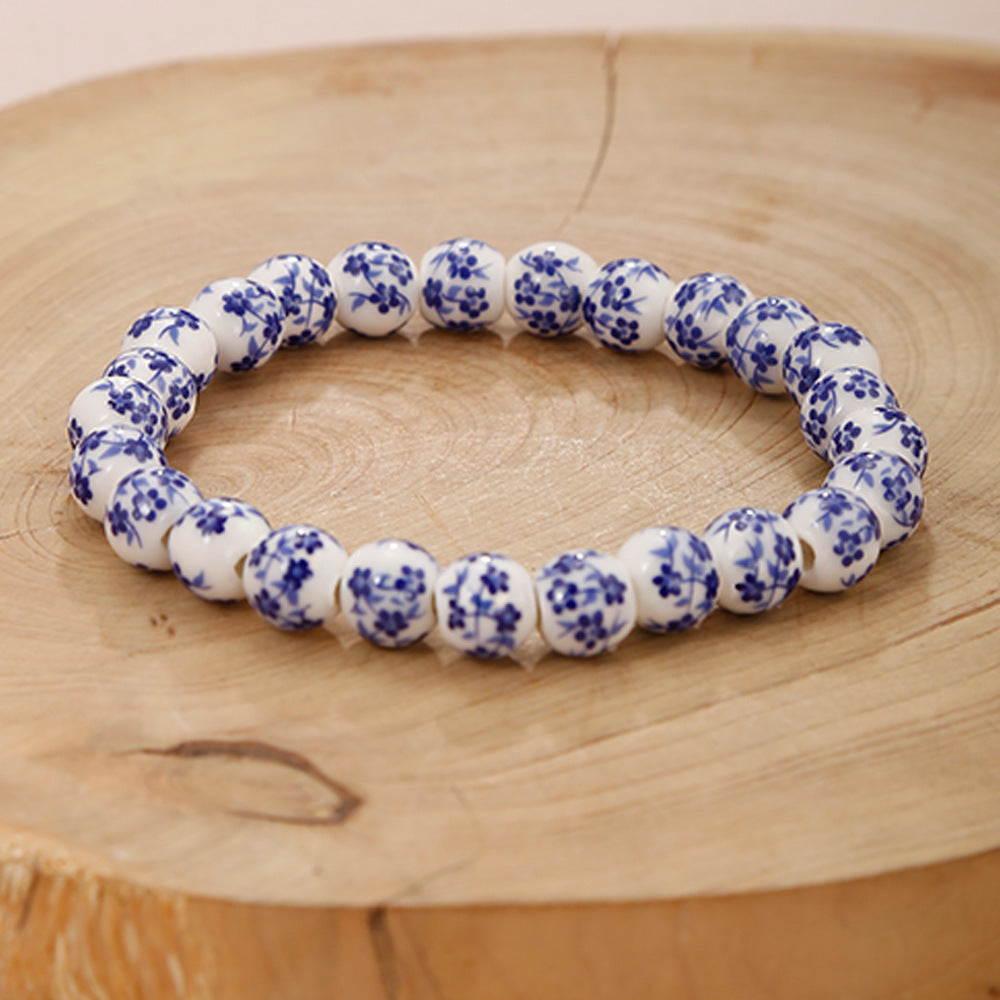 Women's & Men's Blue White Porcelain Ceramic Pattern Love Bracelets
