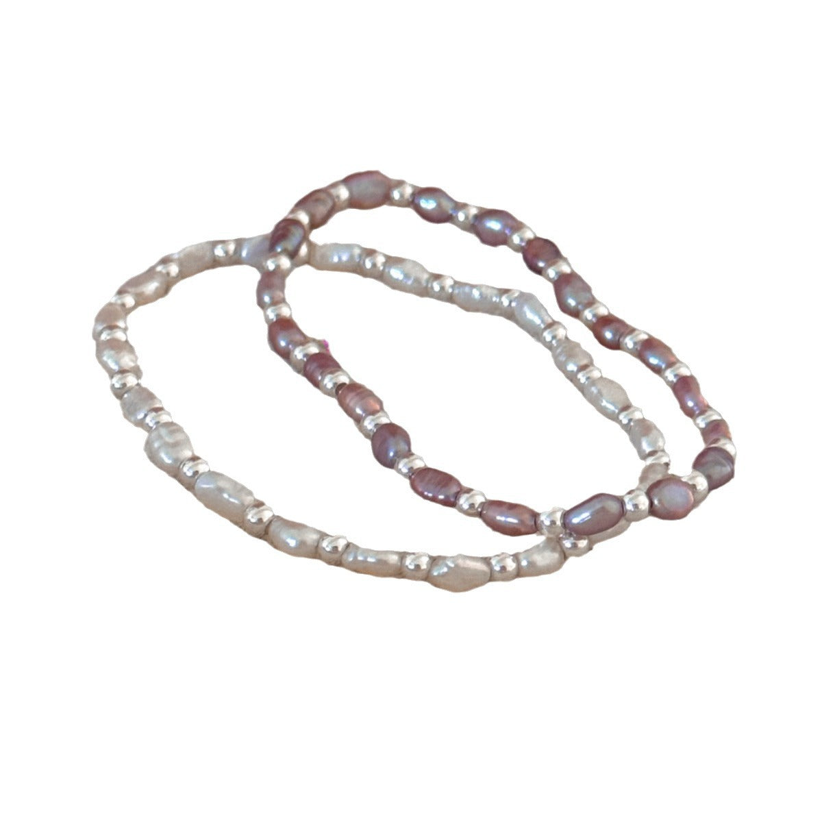 Freshwater Pearl Small Sliver Beads Sterling Sier Elastic Bracelets