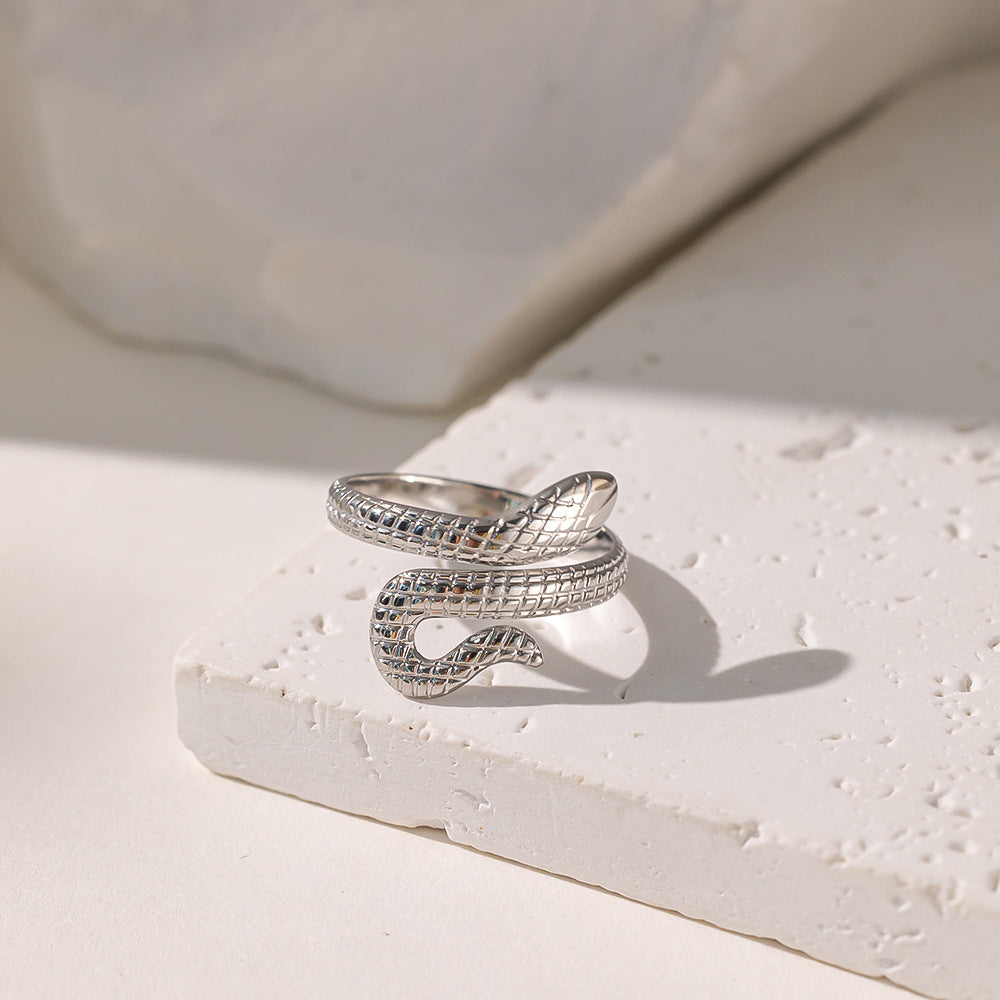 Women's Stainless Steel Classic Texture Snake Design Hollow Adjustable Rings