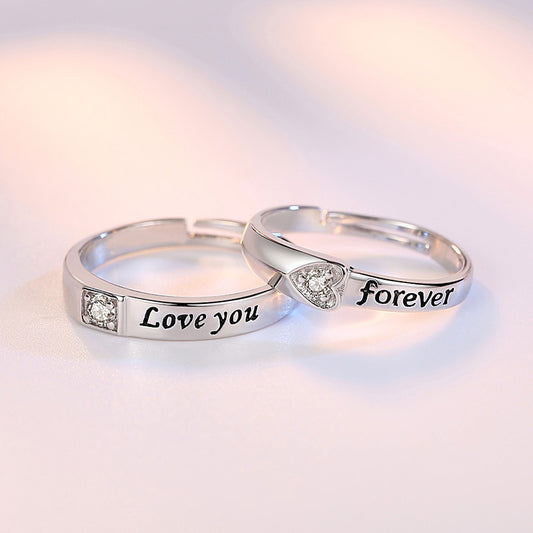 Women's & Men's Love Heart-shaped Eternal Zirconium Open Couple Elegant Rings