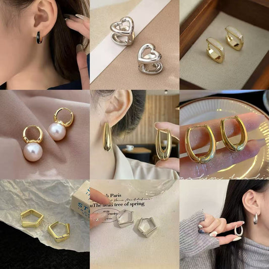 Simple Geometric Ellipse Clip Vintage Light Luxury High-grade Niche Ear Buckle