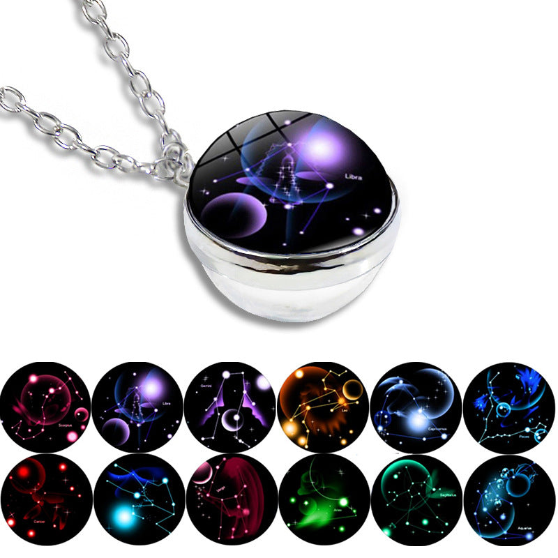 Sky Twee Constellation Glass Ball Time Stone Patch Necklace