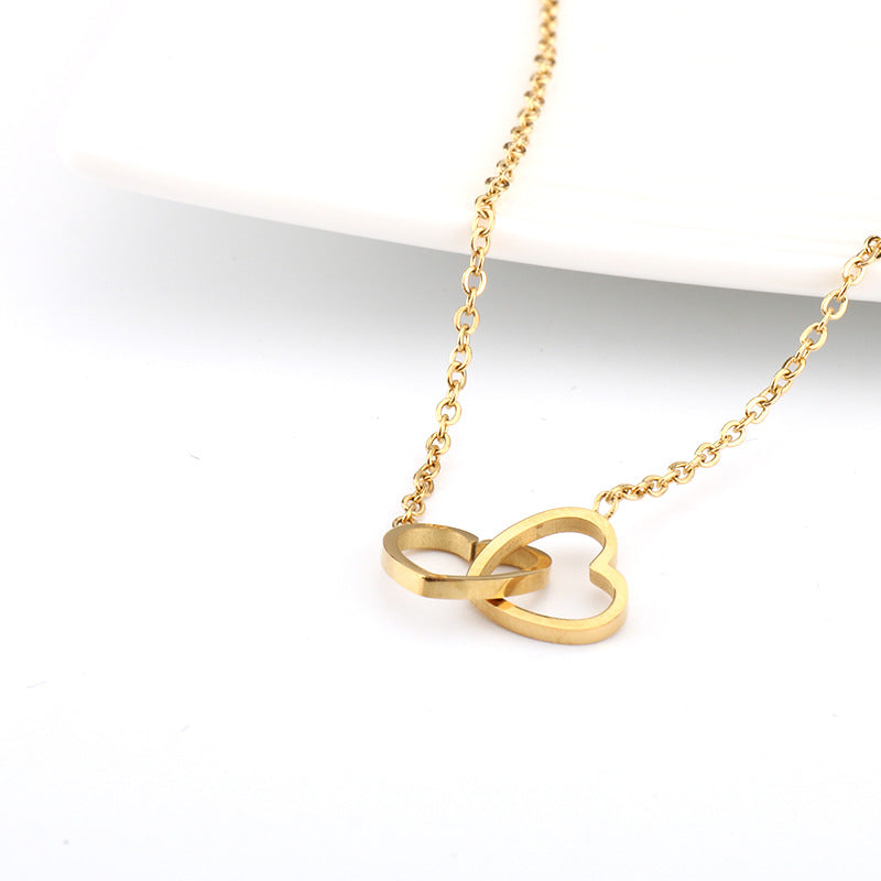 Short Heart-to-heart Double Peach Heart Love Female Necklaces