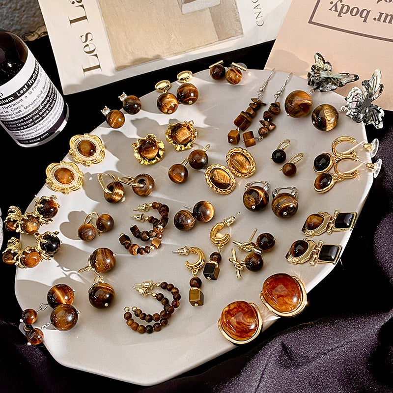 Tigereye Series Female Exquisite Vintage Special Interest Earrings