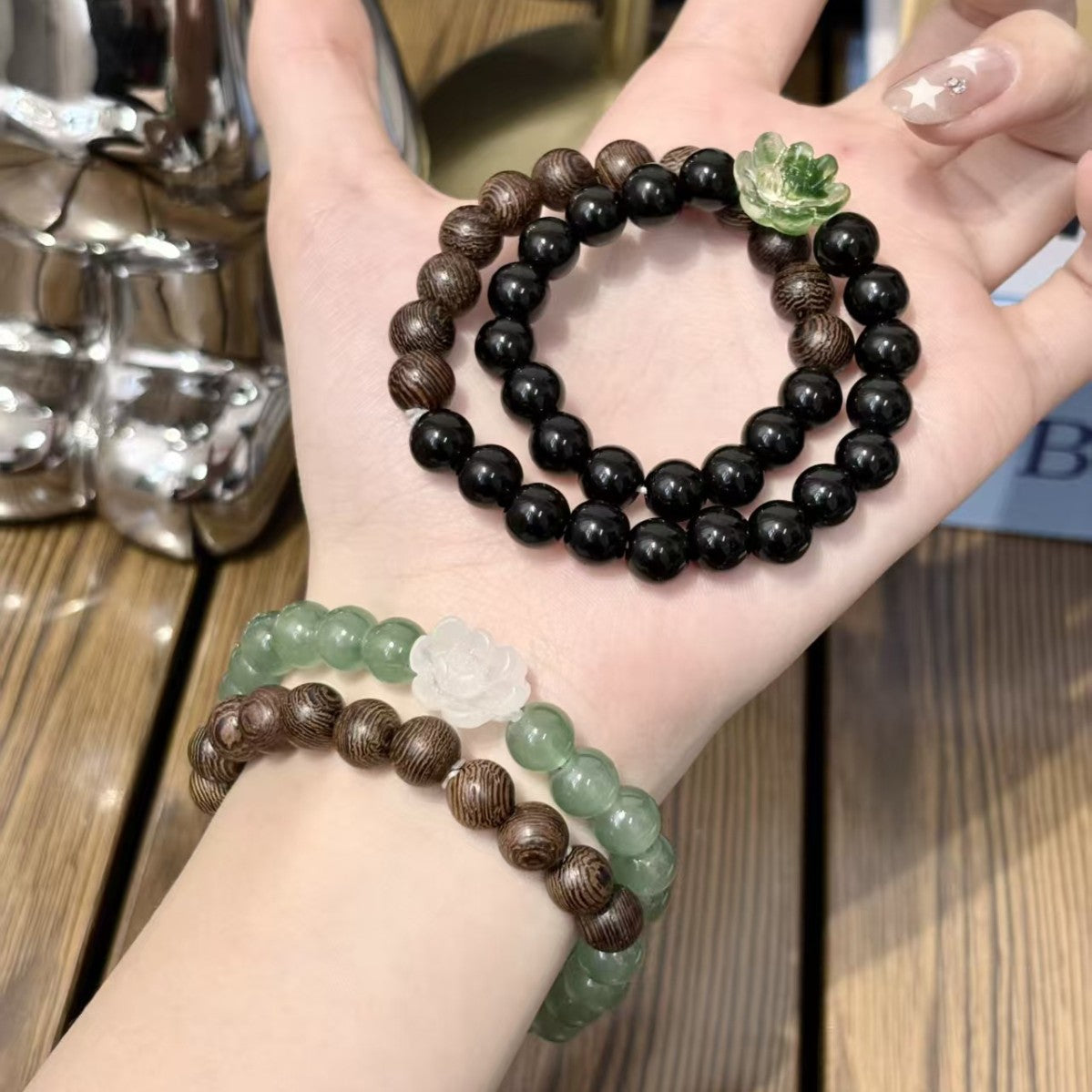Style Twin Ebony Lotus Retro Double Stitching Bracelets