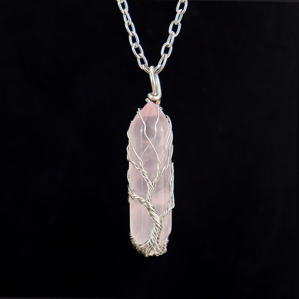 Live Broadcast Natural Hexagon Prism Winding Lucky Tree Crystal Necklaces